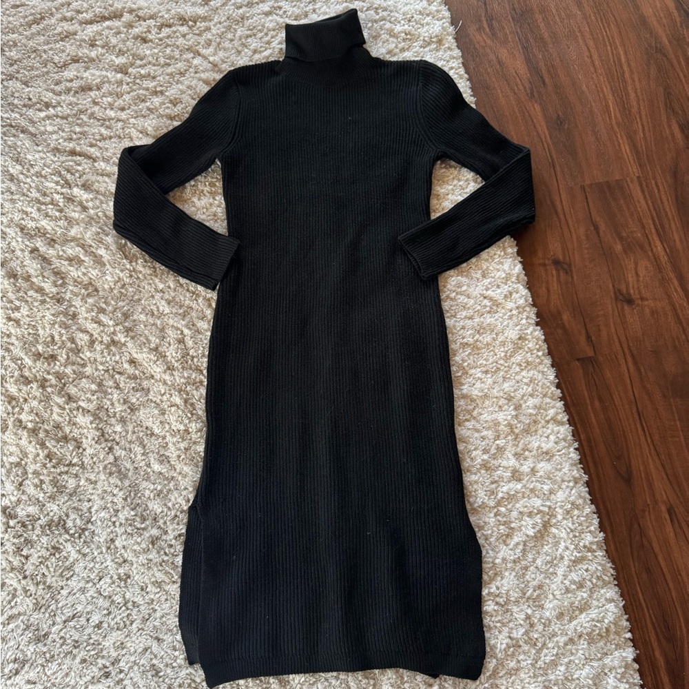 Lulu's Classic Black Long Sleeve Sweater Dress